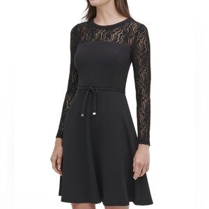 Tommy Hilfiger Lace Sleeve Fit And Flare Dress